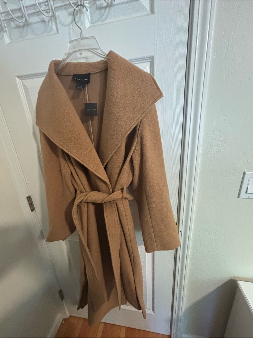 NWT Club Monaco Camel Wrap Trench Coat with Self Tie